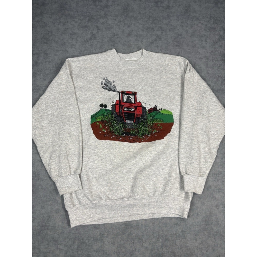 Vintage 90s Tultex Tractor Farming Sweatshirt XL USA Double Sided Graphic